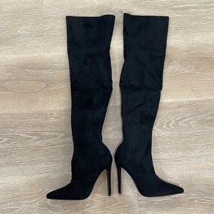 ASOS Black Faux Suede Over The Knee Boots with Stiletto Heel